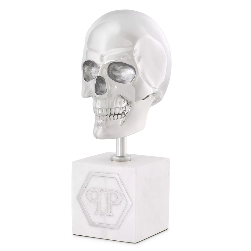 Статуэтка Philipp Plein Platinum Skull S Серебряный Белый Мрамор Bianco в Новосибирске | Loft Concept 