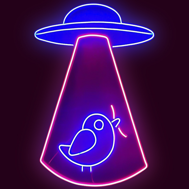 Неоновая настенная лампа UFO and Bird Neon Wall Lamp Синий Лиловый в Новосибирске | Loft Concept 