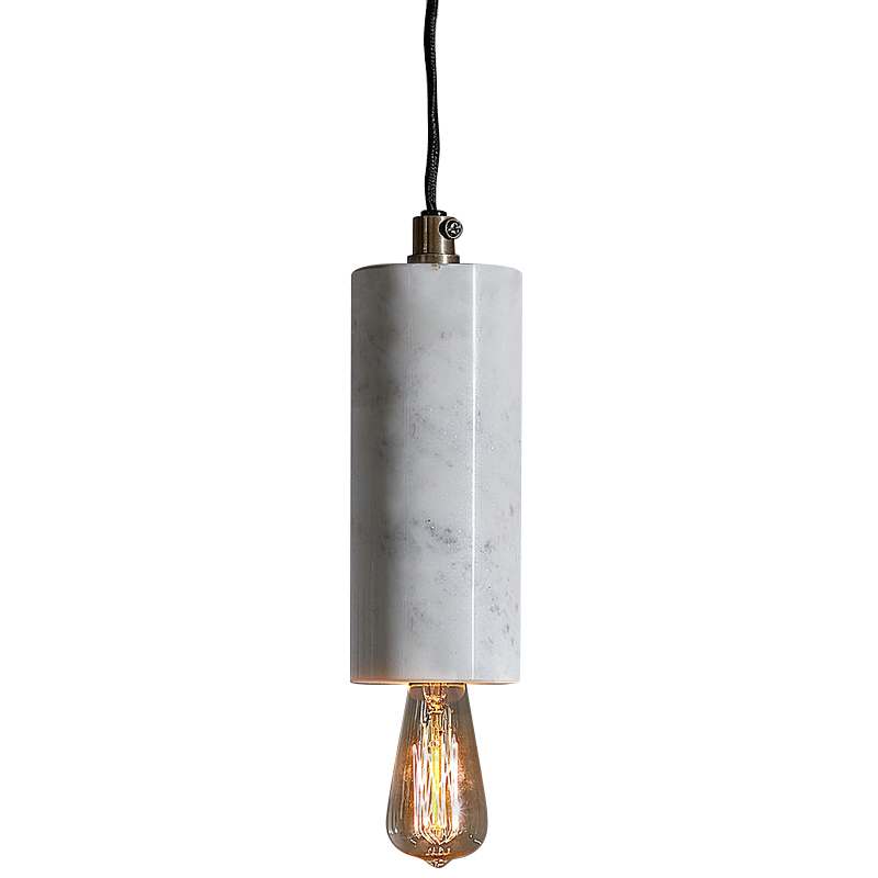 Подвесной светильник Shaw Cylinder Marble Hanging Lamp Белый Мрамор Bianco Черный в Новосибирске | Loft Concept 