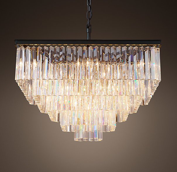 Люстра RH 1920s Odeon Clear Glass Fringe Chandelier - 5 square Черный в Новосибирске | Loft Concept 