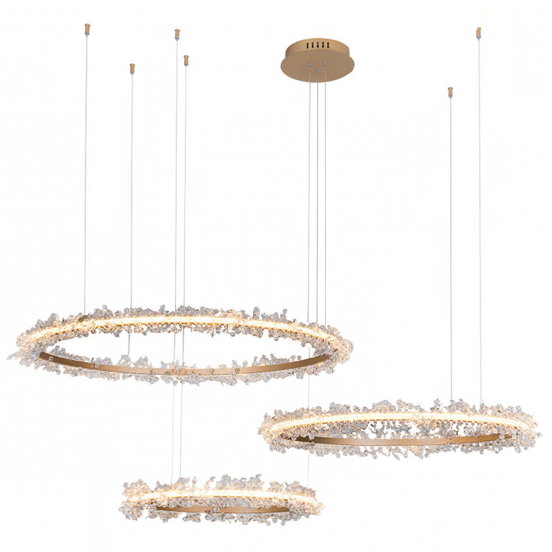 Люстра Crystal round chandelier Люстра 3 кольца Матовое Золото Прозрачный матовое золото в Новосибирске | Loft Concept 