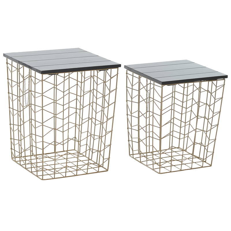 Комплект из приставных столов Wire Basket Side Table Золотой Черный в Новосибирске | Loft Concept 