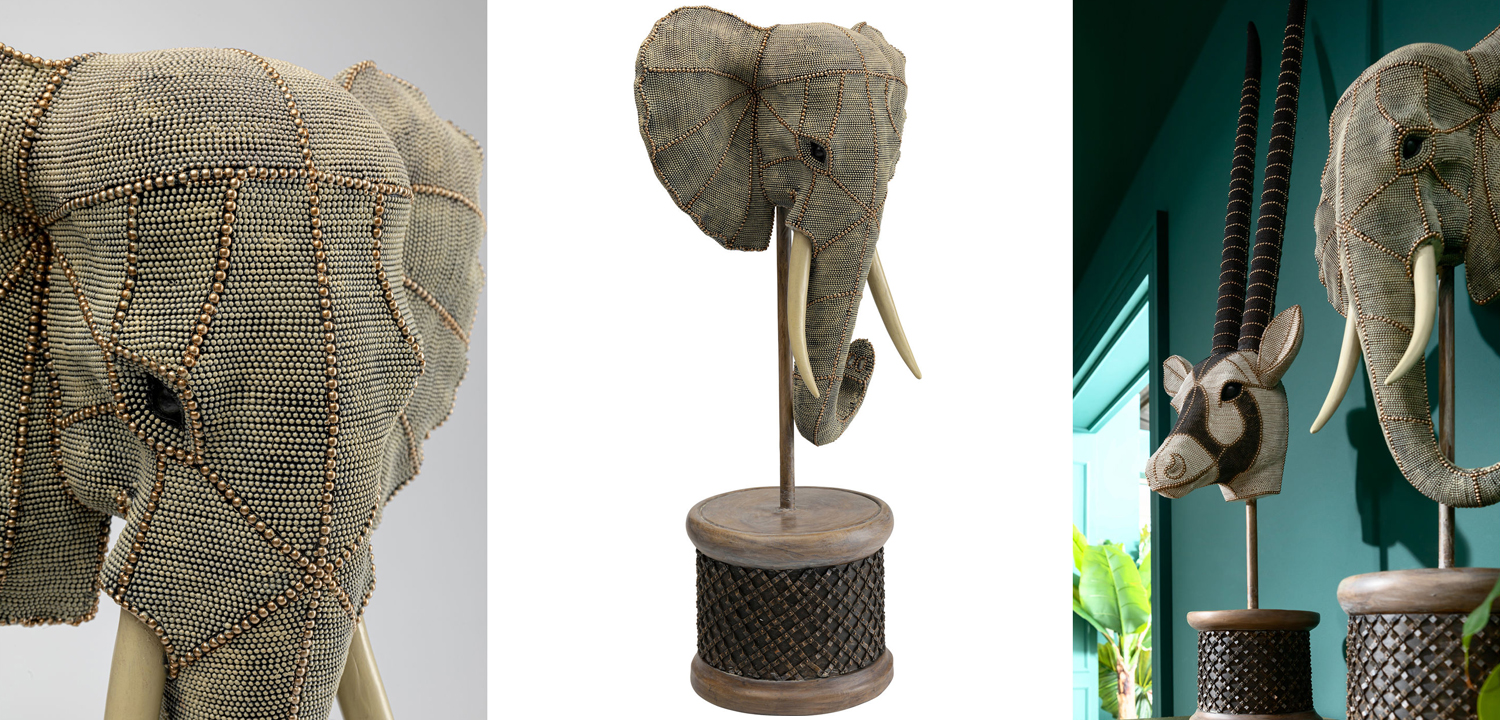 Декоративная голова слона на подставке - фото