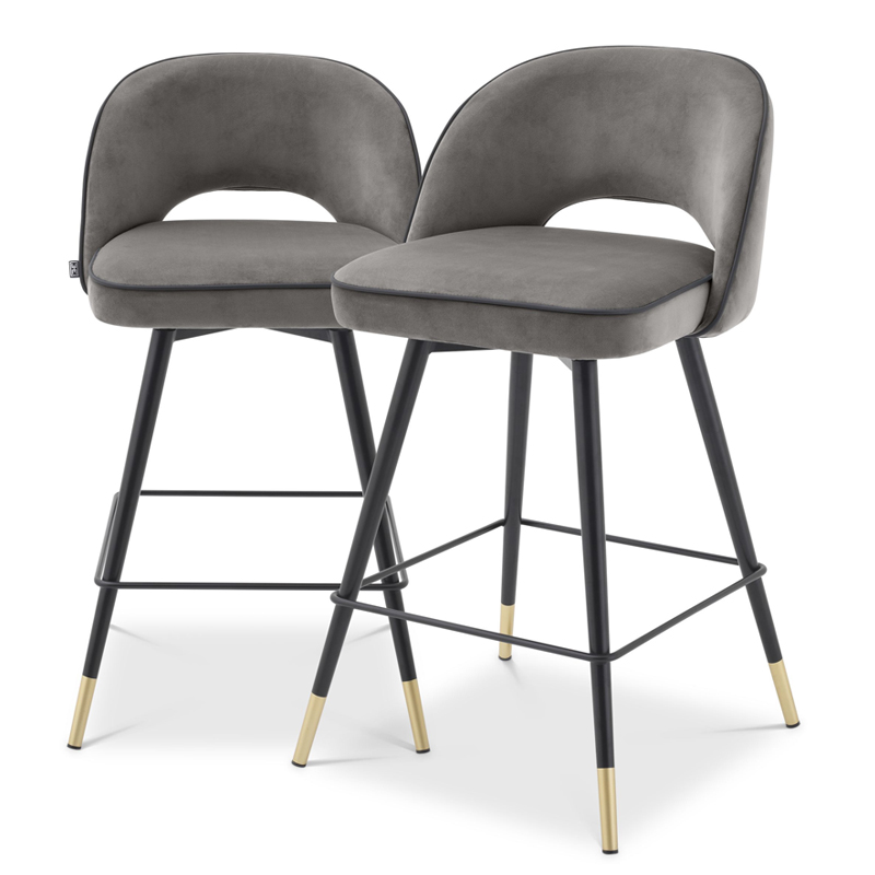 Комплект полубарных стульев Eichholtz Counter Stool Cliff set of 2 grey Серый Черный Латунь в Новосибирске | Loft Concept 