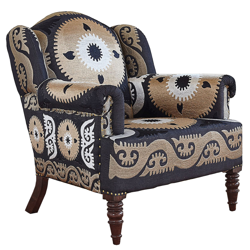 Armchair Mandala Beige Ornament Бежевый Черный в Новосибирске | Loft Concept 