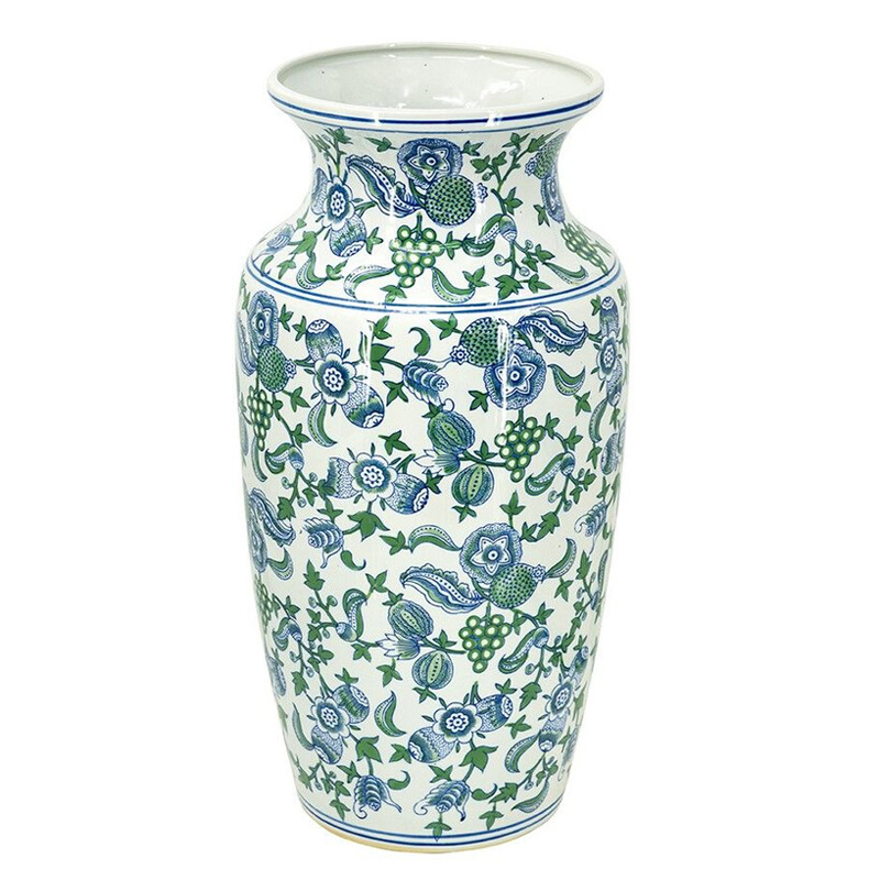 Ваза с зелено-голубым цветочным узором на белом фоне 61 см Blue & White Ornament Белый Синий Зеленый Ваза с зелено-голубым цветочным узором на белом фоне 61 см Blue & White Ornament Белый Синий Зеленый в Новосибирске | Loft Concept