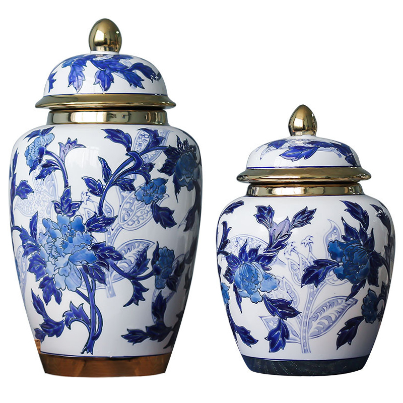 Вазы Porcelain Oriental Blue Ornament Vases Синий Белый Золотой в Новосибирске | Loft Concept 