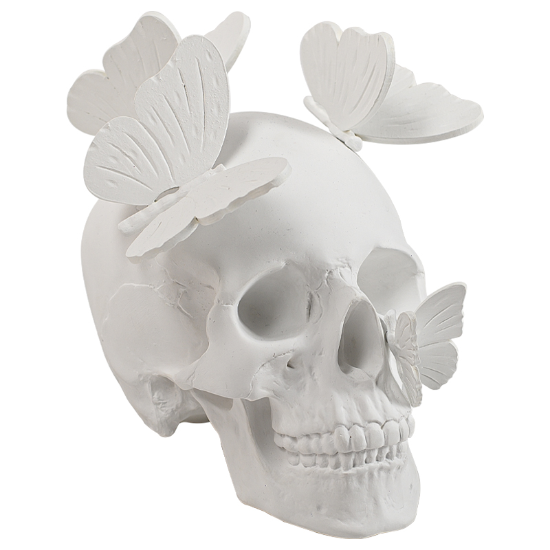 Статуэтка Skull with butterflies white Белый в Новосибирске | Loft Concept 