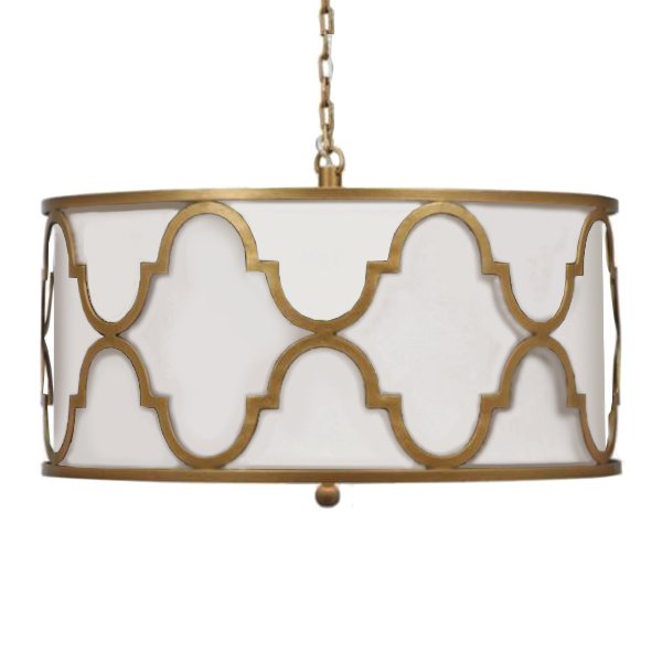 Люстра White Shade Gold Quatrefoil Overlay Drum Pendant  в Новосибирске | Loft Concept 