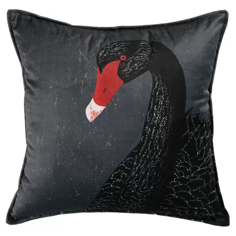 Декоративная подушка Black Swan II Cushion Черная Черный Серый Красный в Новосибирске | Loft Concept 