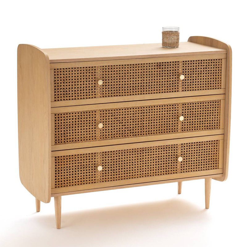 Комод с 3-мя ящиками из плетеного ротанга Aelius Rattan Wicker Chest of drawers Светлый дуб в Новосибирске | Loft Concept 