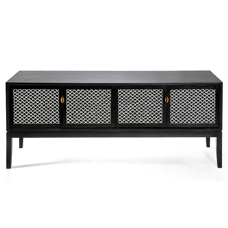 Буфет в гостиную с инкрустацией Bone Inlay sideboard - 4 doors Черный Белый в Новосибирске | Loft Concept 