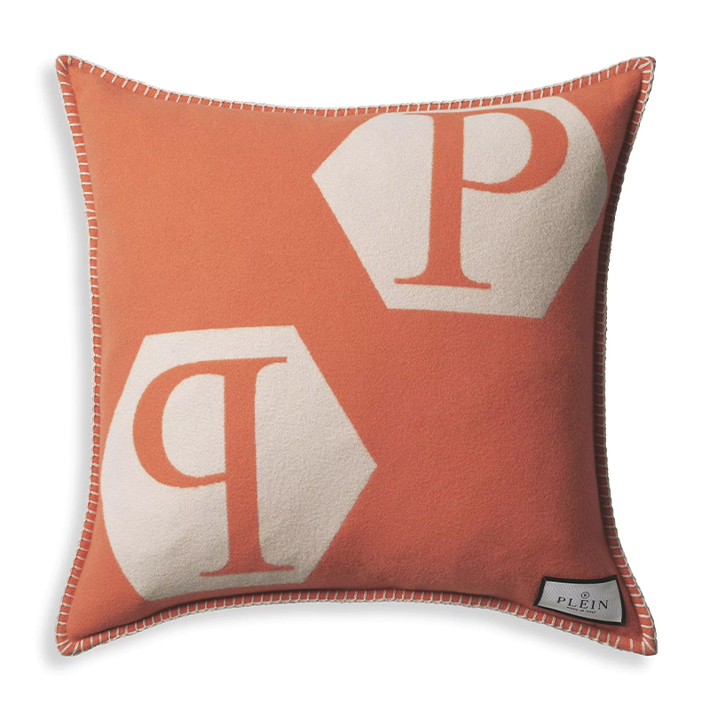 Подушка Philipp Plein Cushion Cashmere Orange Оранжевый Белый в Новосибирске | Loft Concept 