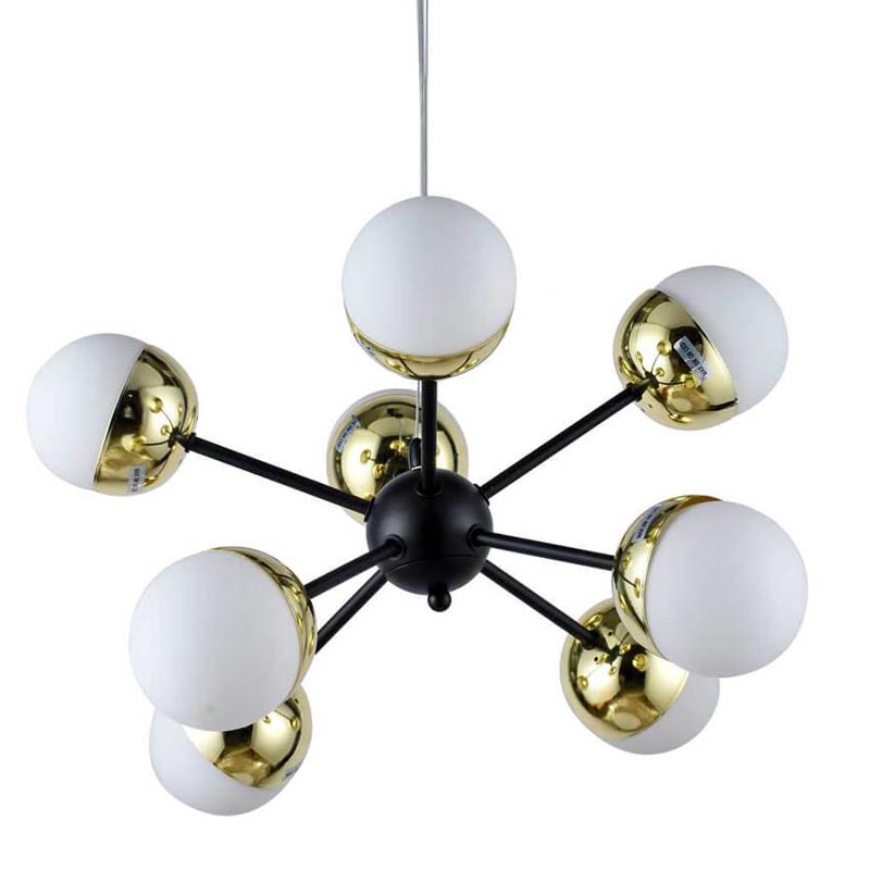 Люстра Sputnik White and Gold Globe Chandelier 8 Черный Золотой Белый в Новосибирске | Loft Concept 