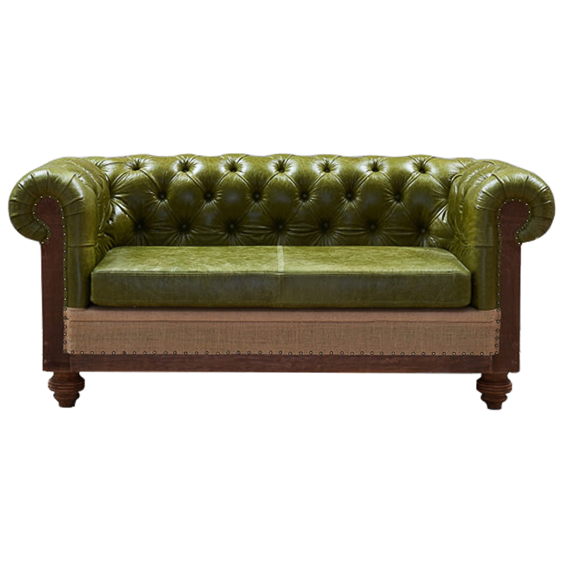 Диван Deconstructed Chesterfield Sofa double  green leather Коричневый Зеленый ivory ( слоновая кость ) в Новосибирске | Loft Concept 