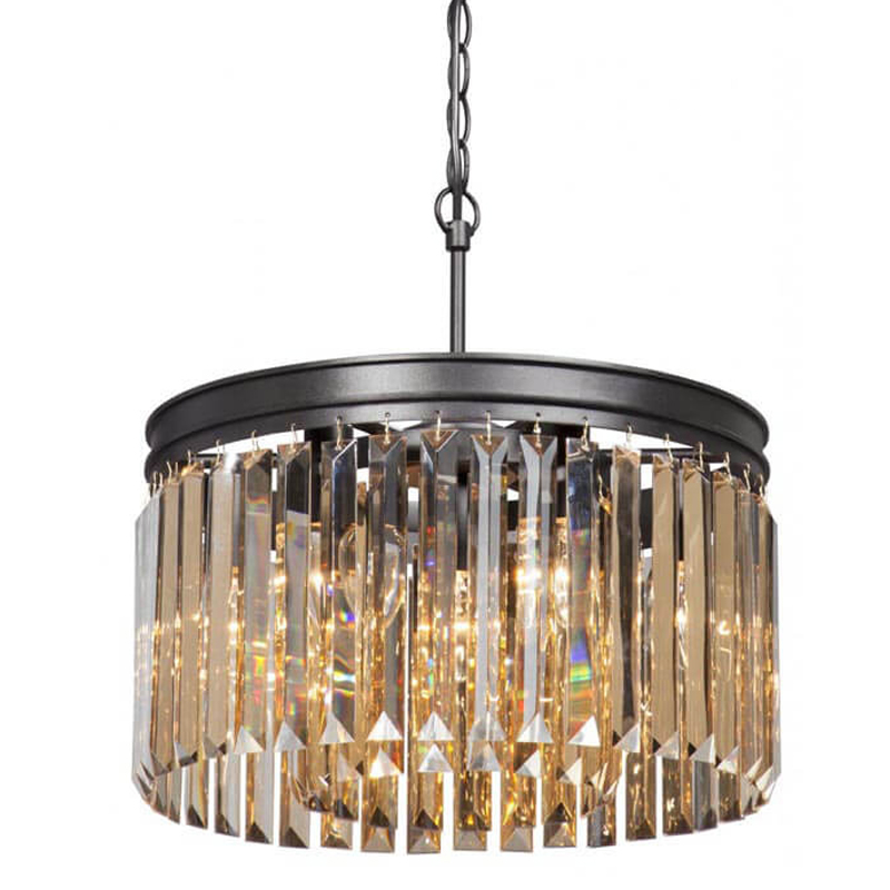 Люстра RH Rhys Amber GLASSS Prism Round Chandelier Янтарное стекло 40 Черный матовый в Новосибирске | Loft Concept 