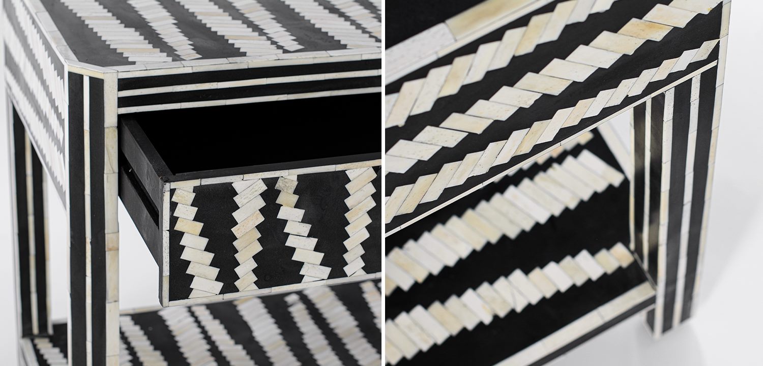 Тумбочка Black&white Indian Bone Inlay nightstand - фото