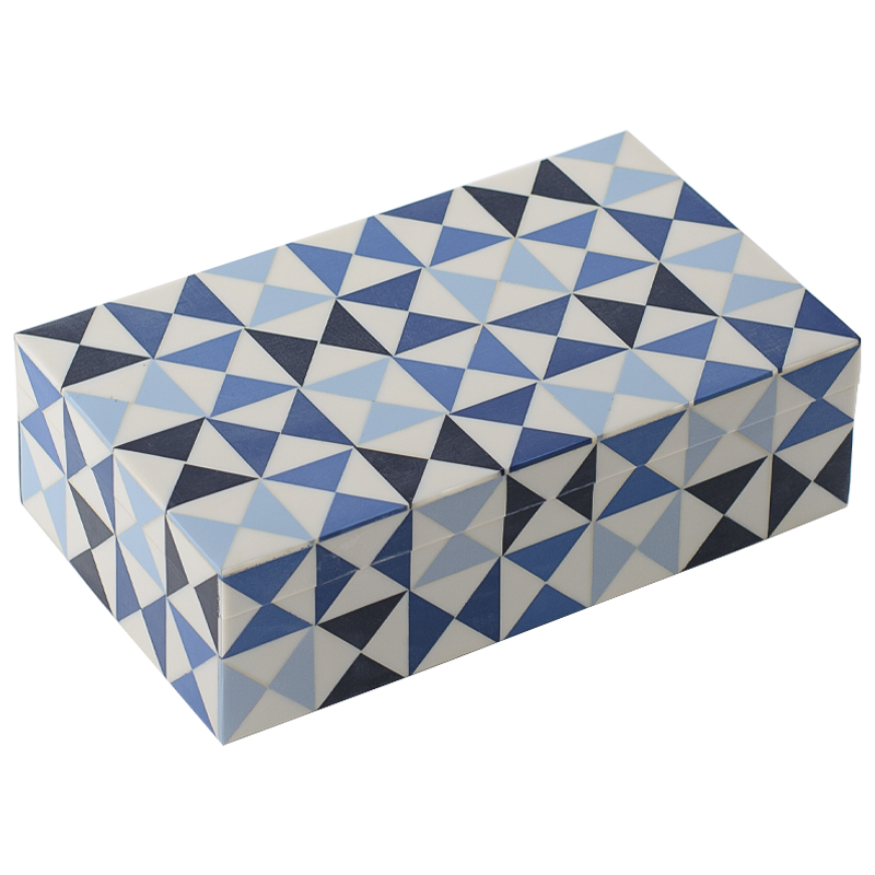 Шкатулка Small Triangles Blue Bone Inlay Box Голубой Синий Белый в Новосибирске | Loft Concept 