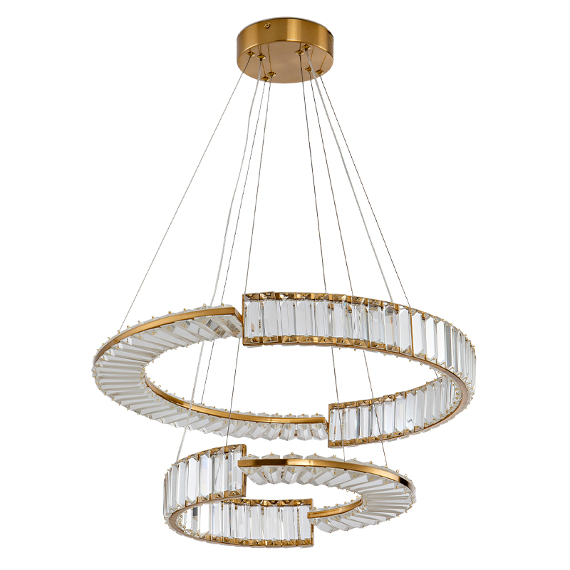 Светодиодная двухъярусная кольцевая люстра из хрусталя и стали и с пультом для регулировки света Maude Crystal Light Латунь Прозрачный в Новосибирске | Loft Concept 
