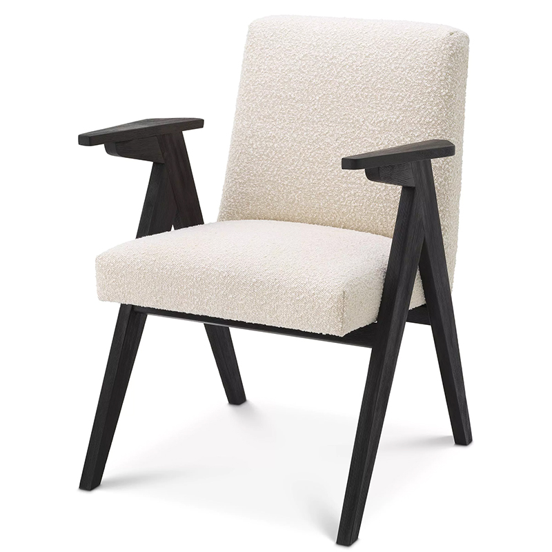 Стул Eichholtz Dining Chair Bobo Boucle Кремовый Черный в Новосибирске | Loft Concept 