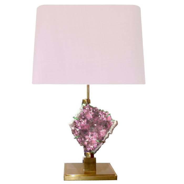 Настольная лампа Bronze and Pink Amethyst Lamp Глянцевое золото Розовый пастельный в Новосибирске | Loft Concept 