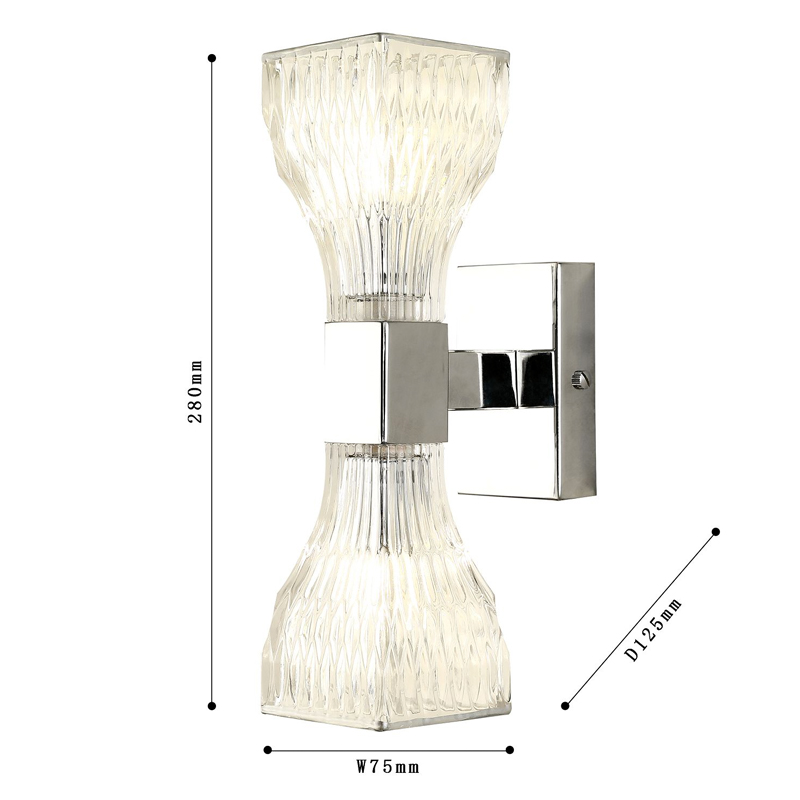 Бра с двумя плафонами из рельефного стекла GLASS HORN Chrome в Новосибирске
