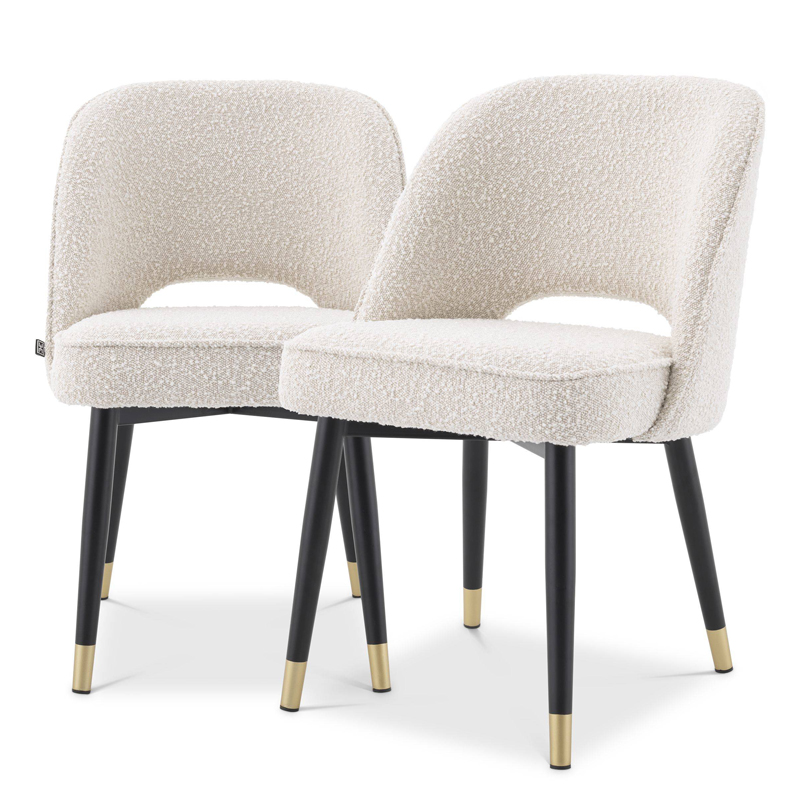 Комплект из двух стульев Eichholtz Dining Chair Cliff set of 2 Boucle cream Кремовый Черный Латунь в Новосибирске | Loft Concept 