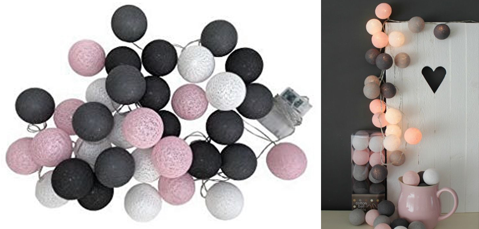 Гирлянда хлопковые фонарики Сotton Ball Pink-Grey - Loft-Concept в Новосибирске