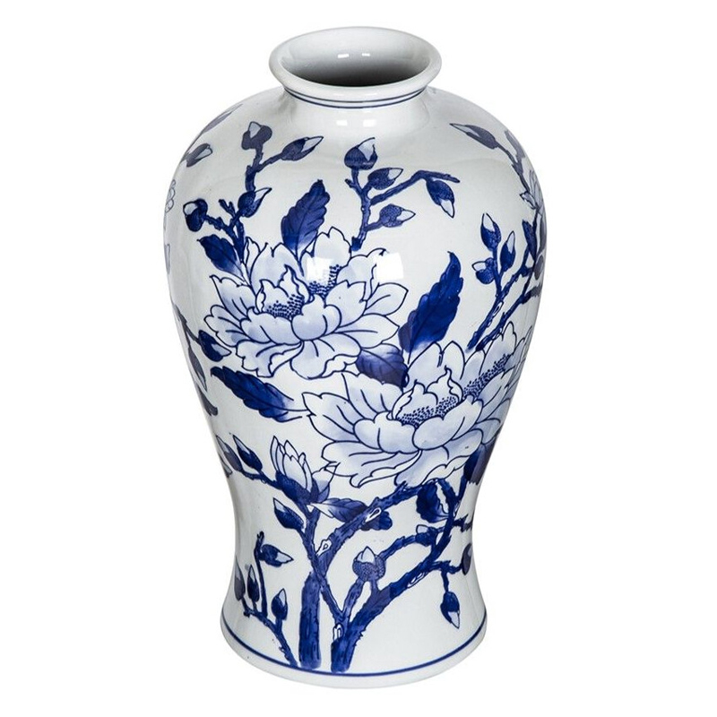 Ваза с бело-синей росписью и изображением цветов Blue & White Ornament Белый Синий Ваза с бело-синей росписью и изображением цветов Blue & White Ornament Белый Синий в Новосибирске | Loft Concept