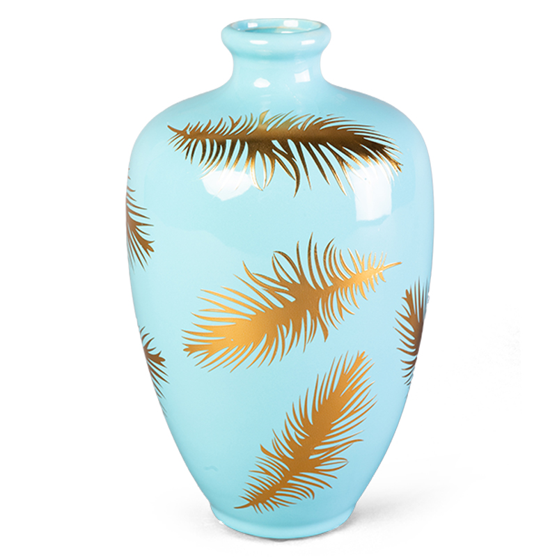 Ваза Gold feathers on blue Vase 25 Голубой Глянцевое золото в Новосибирске | Loft Concept 