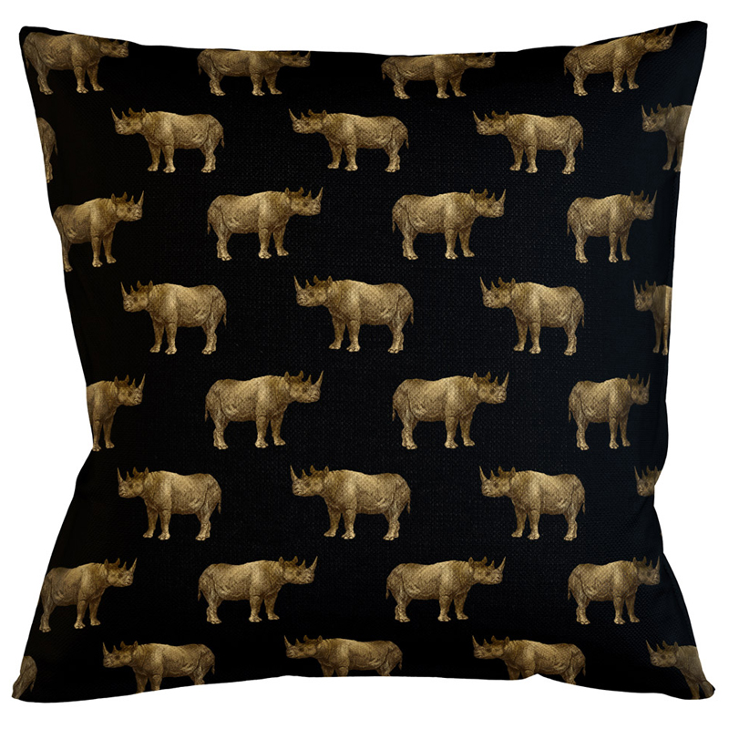 Декоративная подушка с узором из носорогов Home Safari Black Черный Коричневый Декоративная подушка с узором из носорогов Home Safari Black Черный Коричневый в Новосибирске | Loft Concept