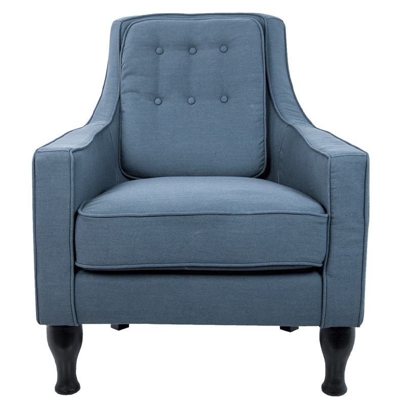 Кресло с мягкой обивкой из льна на 4-х ножках из массива березы Scarlett Armchair blue Голубой Черный в Новосибирске | Loft Concept 