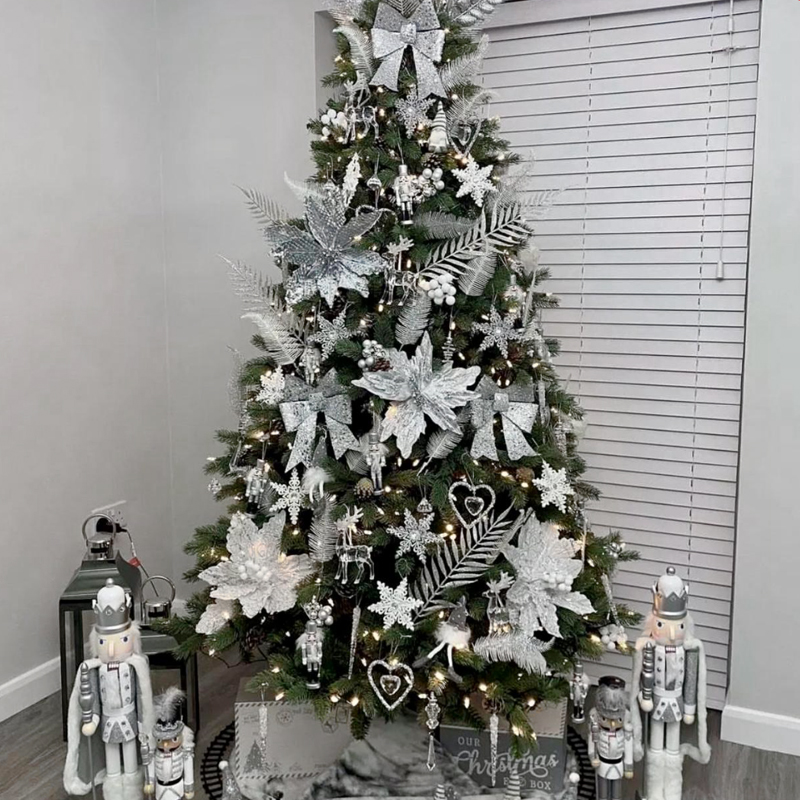 Дизайнерская Елка с Серебряным Декором Christmas Tree Silver Flowers Серебряный Зеленый в Новосибирске | Loft Concept 