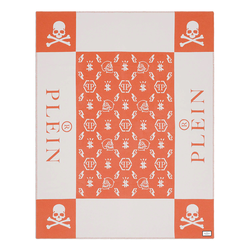 Плед Philipp Plein Plaid Cashmere Skull Orange Оранжевый Белый в Новосибирске | Loft Concept 