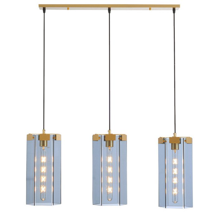 Люстра Rectangle Gray Glass Pendant Lamp 3 Золотой Прозрачное Стекло в Новосибирске | Loft Concept 