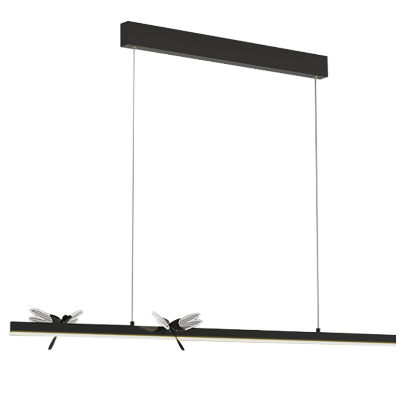 Линейный светильник со стрекозами Dragonfly Linear Chandelier Black Прозрачный Черный в Новосибирске | Loft Concept 