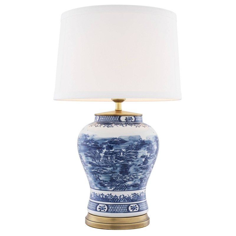 Настольная лампа Eichholtz Table Lamp Chinese Blue Белый Синий Латунь Античная полированная в Новосибирске | Loft Concept 