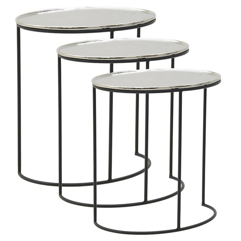 Комплект из 3-х приставных столов Heather Side Tables Черный Серебряный в Новосибирске | Loft Concept 