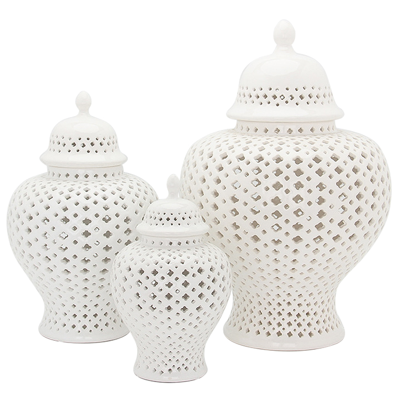 Ваза с крышкой White Ceramic Carving Vase Белый в Новосибирске | Loft Concept 