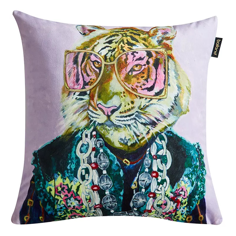 Декоративная подушка Стиль Gucci Tiger Fashion Animals Cushion Сиреневый Мульти в Новосибирске | Loft Concept 