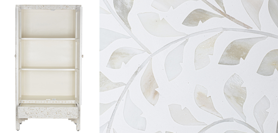 Шкаф белый узор отделка кость White Bone Inlay Almirah Cupboard 1 DRAWER Шкаф белый узор отделка кость White Bone Inlay Almirah Cupboard 1 DRAWER - Loft-Concept в Новосибирске