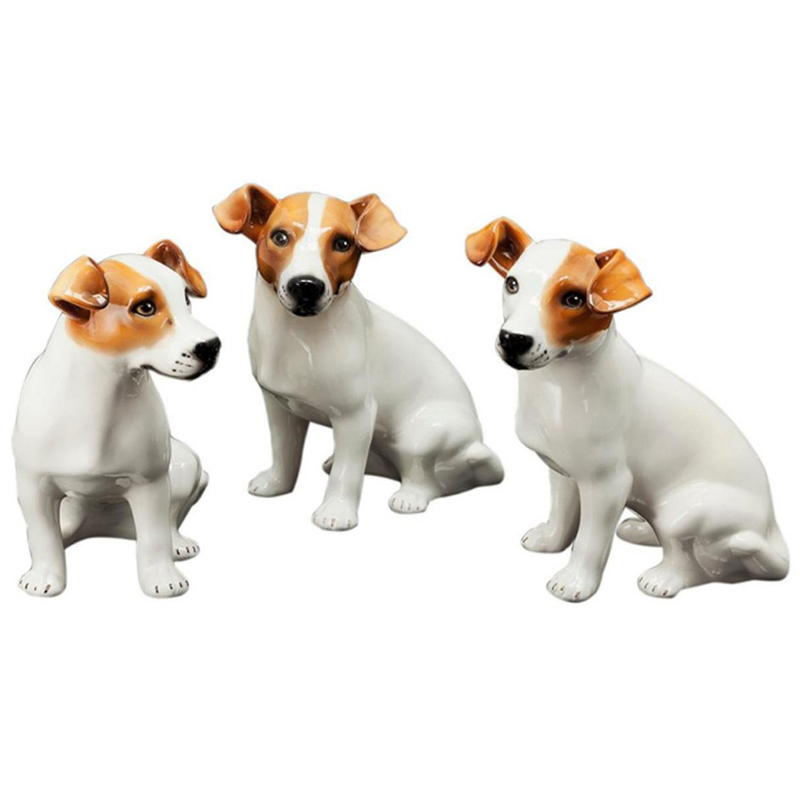 Статуэтки Abhika Jack Russel Set 3 Pcs Белый Коричневый в Новосибирске | Loft Concept 