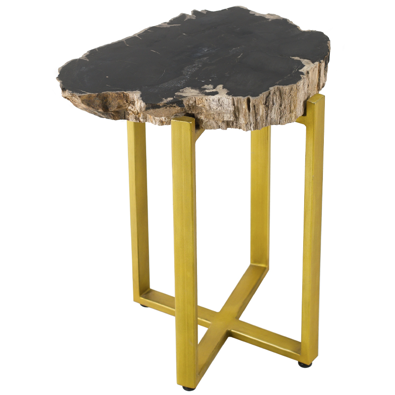 PETRIFIED WOOD COFFEETABLE GOLD S Окаменелое дерево Золотой Бежевый Черный в Новосибирске | Loft Concept 