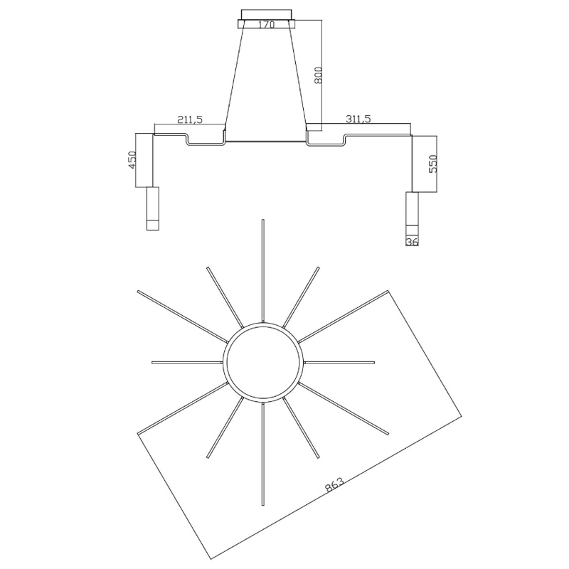 Wireflow LED White Suspension lam 12 патронов в Новосибирске