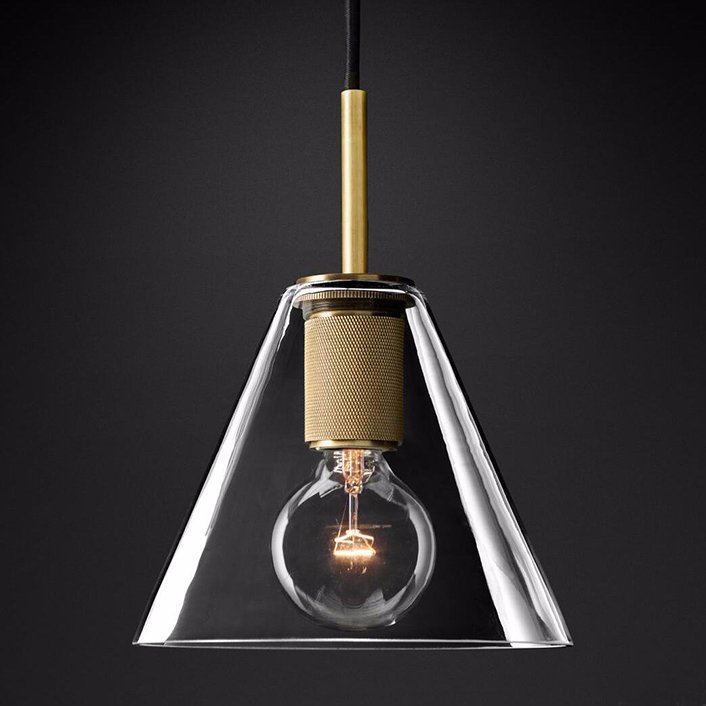 Подвесной светильник RH Utilitaire Funnel Pendant Brass Латунь Прозрачное Стекло в Новосибирске | Loft Concept 