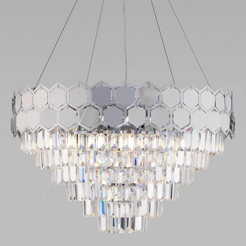 Люстра Hanging Hexagon Moira Chandelier chrome Прозрачный (Transparent) Хром в Новосибирске | Loft Concept 