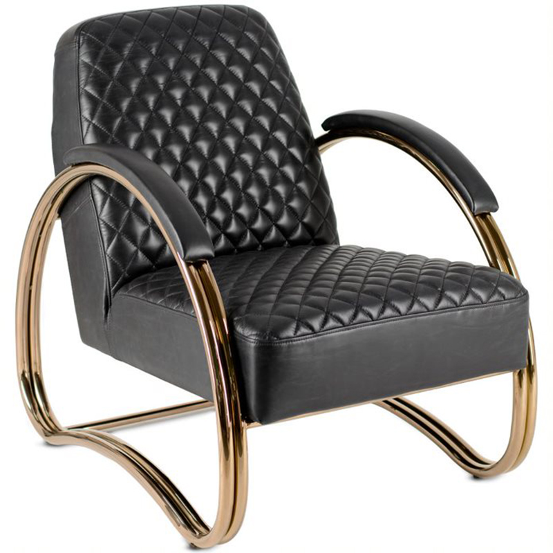 Кресло Hodges Armchair black leather Черный Розовое золото в Новосибирске | Loft Concept 