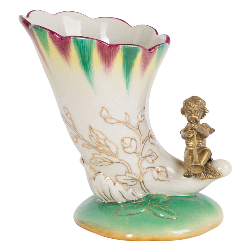 Ваза из фарфора с бронзовой фигуркой ангела Eden Garden porcelain and bronze Зеленый Бронза Белый Ваза из фарфора с бронзовой фигуркой ангела Eden Garden porcelain and bronze Зеленый Бронза Белый в Новосибирске | Loft Concept