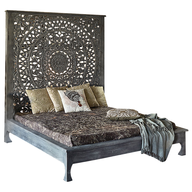 Кровать Indian Antique White Furniture Sarita Bed серый Серый в Новосибирске | Loft Concept 