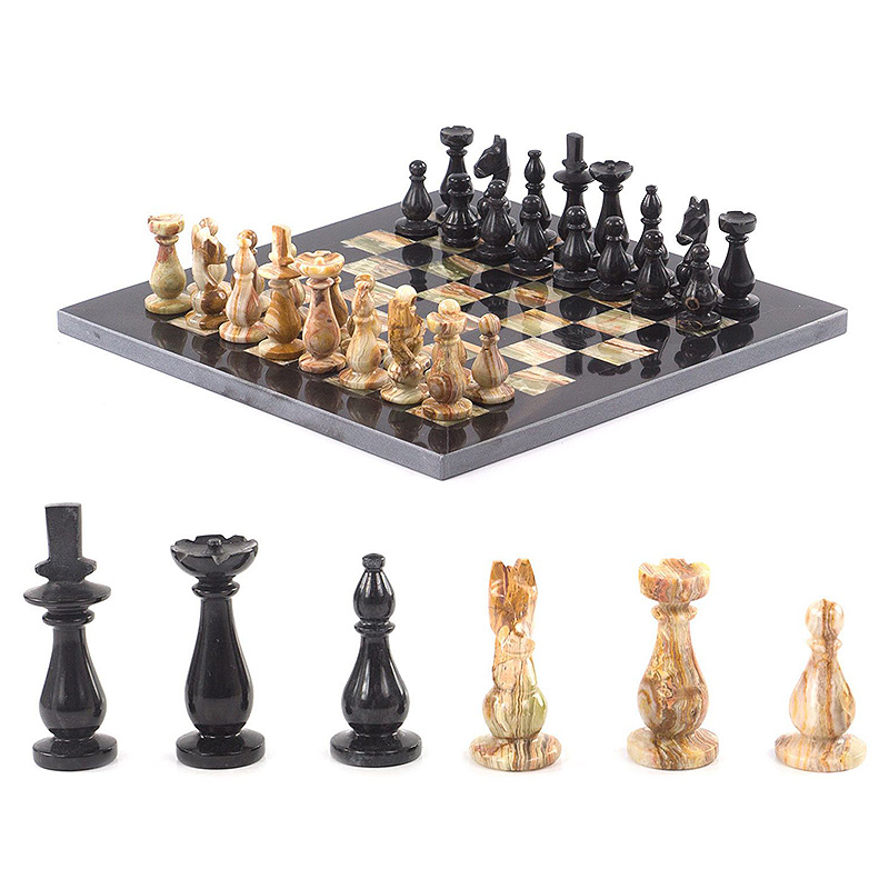 Шахматы настольные из натурального камня Оникс Decorative Thematic Chess Черный Оранжевый в Новосибирске | Loft Concept 